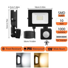 LED Floodlight With PIR Motion Sensor Outdoor Garden Security Lights Waterproof~