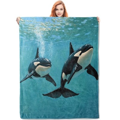 Ocean Orca Flannel Throw Blanket Soft Warm Lightweight Home Decor Bed 50x60 In