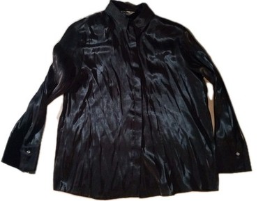 Rita Ora x Primark Shirt Womens Medium Black Satin Shimmer Button Front