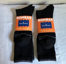 NEW Bombas Merino Wool Blend Calf Crew Midweight Socks, XL, Black, 2 Available