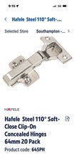 Hafele Steel 110° Soft-Close Clip-On with Concealed Hinges, 64mm pack of 20