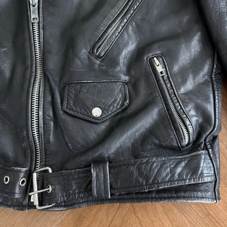 Chaqueta de Motociclista de Cuero Fidelity Años 80 90 De Colección Hecha en EE. UU. Rocker Grunge Foto 4 de 4