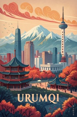 Urumqi Cityscape Travel Poster - Exotic Silk Road Adventure Art Print_moreDetail