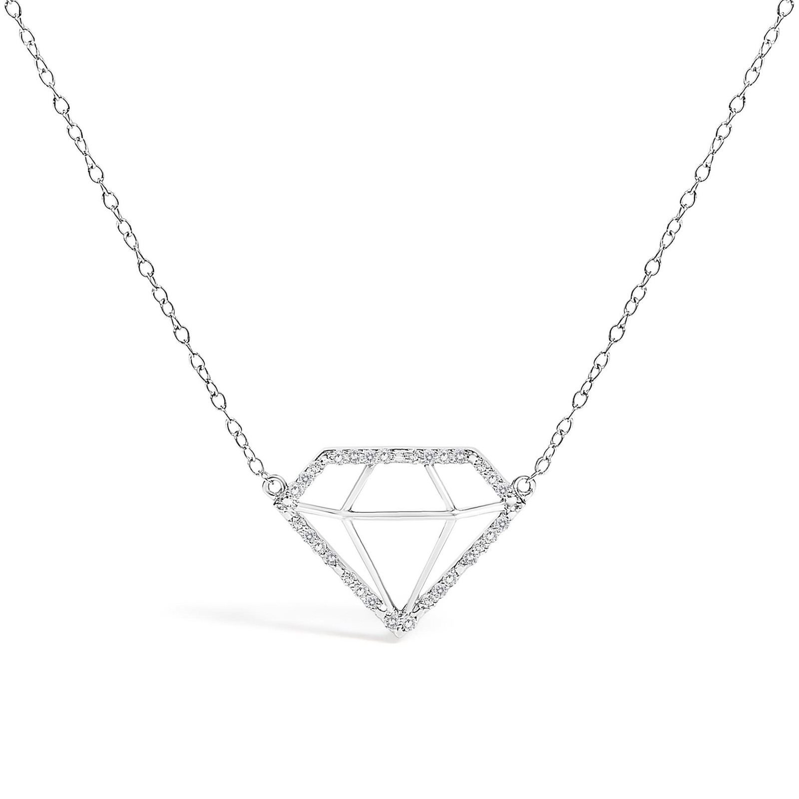 .925 Silver 1/7 Cttw Lab Created Diamond Diamond Shaped Pendant Necklace