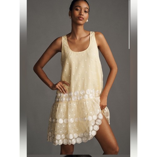 Maeve Anthropologie Sleeveless Scoop Neck Daisy Border Dress M