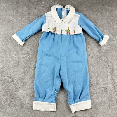 Peter Rabbit Easter Romper Outfit Thomas Baby Boy 12 Mo Blue USA Made Vintage 80