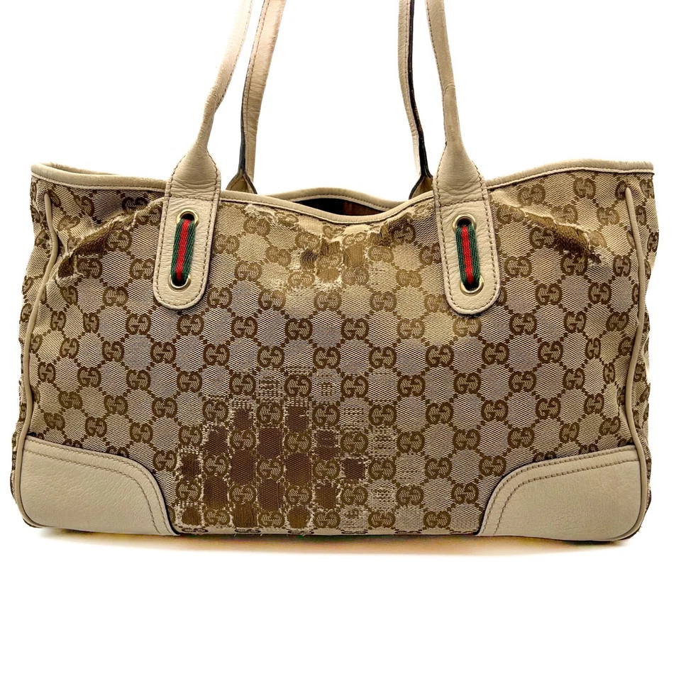 Auténtico bolso de mano GUCCI GG de lona de cuero Princy línea de jerez con cinta Foto 3 de 4