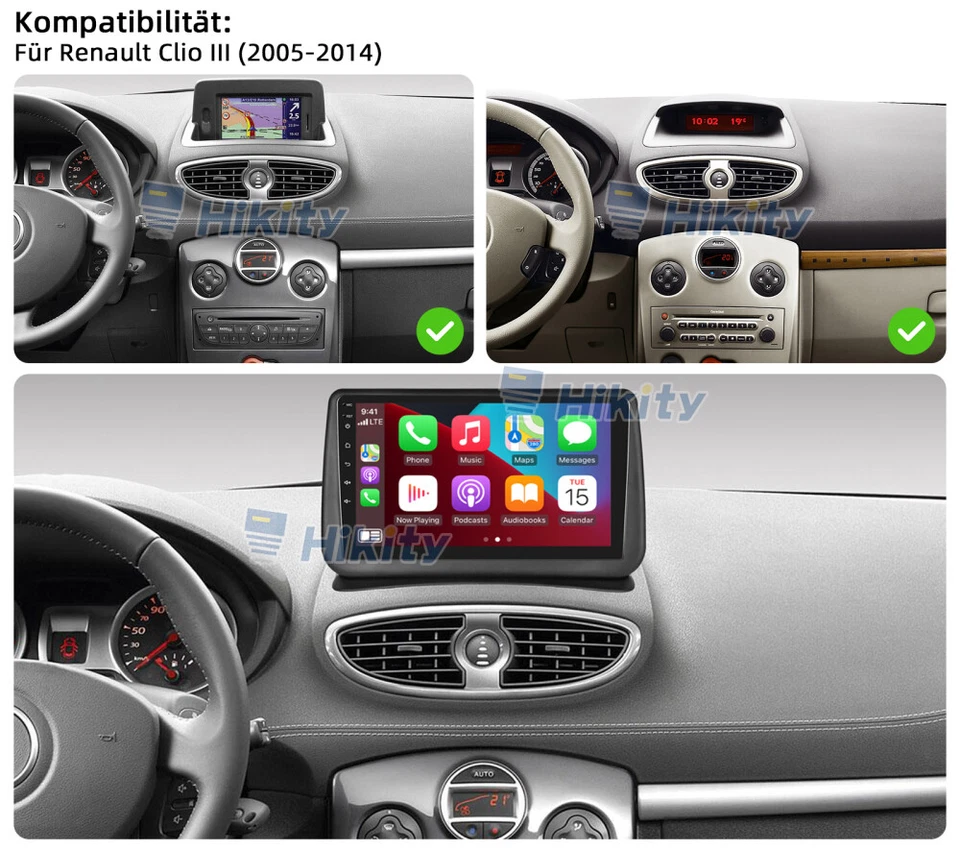 DAB+ Apple CarPlay Android 15 Autoradio GPS Navi WiFi RDS BT Für Renault Clio 3 - Bild 2 von 4