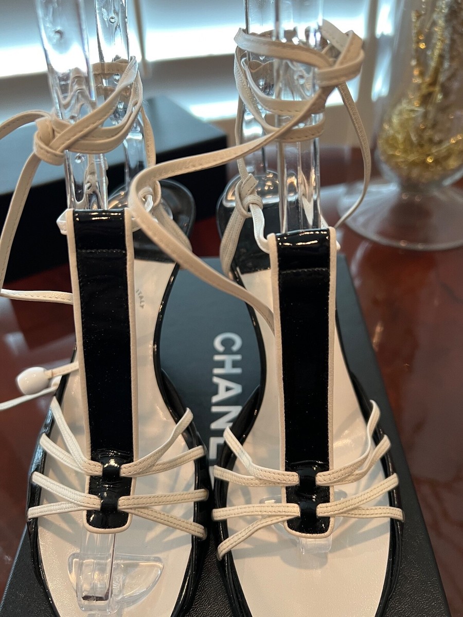 CHANEL VINTAGE BLACK & WHITE WRAP AROUND SANDALS SIZE 38 | eBay