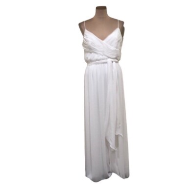 IEENA By Mac Duggal Flowy Faux Wrap Jumpsuit Size XS White Wide Leg