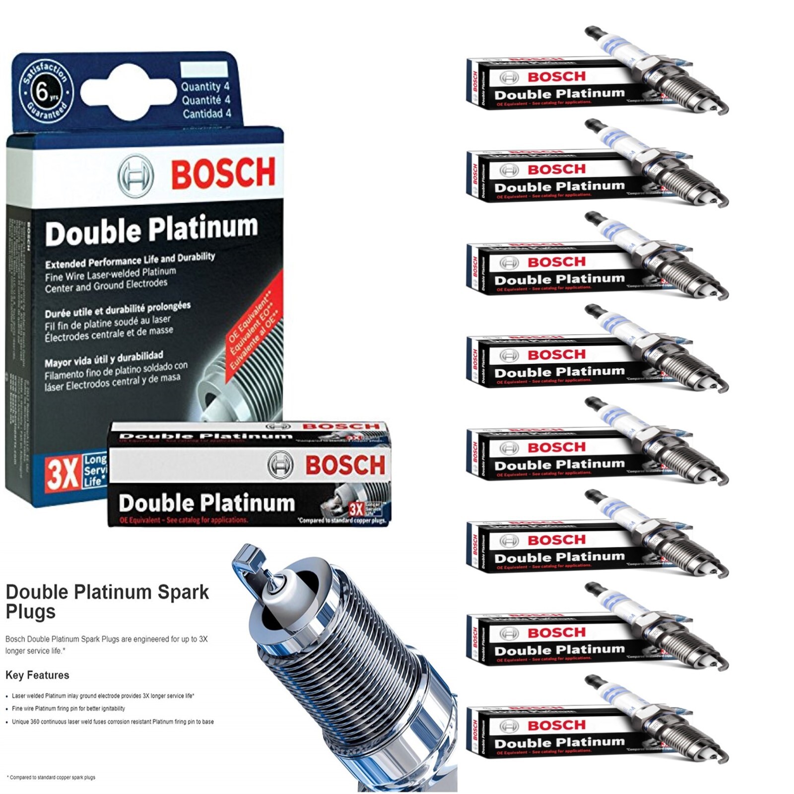 8 pcs Bosch Double Platinum Spark Plugs For 2003-2006 PORSCHE CAYENNE V8-4.5L