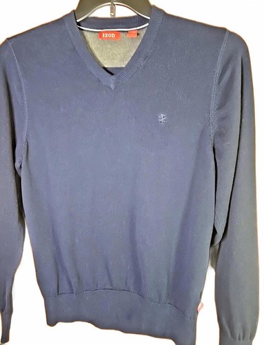 IZOD Boys Size Youth Small Navy Blue V neck 100% Cotton Knit Sweater Preppy Prep - Picture 2 of 6