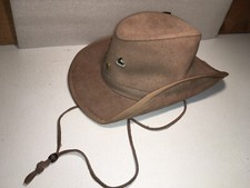 Vintage Leather Rustic Outback Draw String Cowboy Hat  SZ L  HATQUARTERS  USA