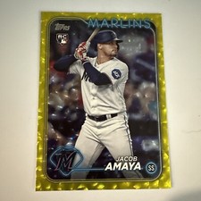 2024 Topps Jacob Amaya RC Rookie Card #144 Yellow Crackle 14/50 Miami Marlins