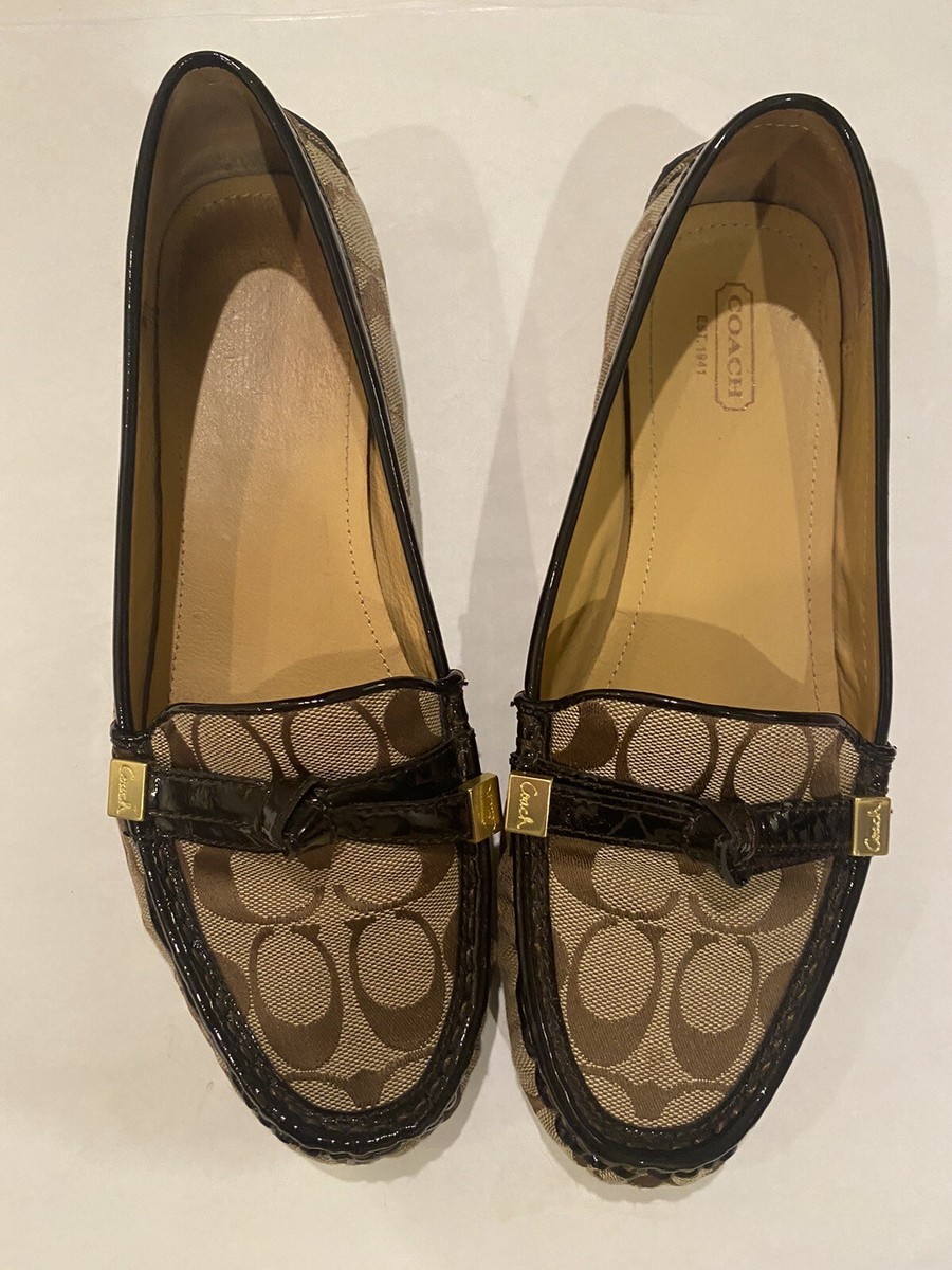 COACH Shoes Women's Frida Loafer Signature Logo Flats Brown