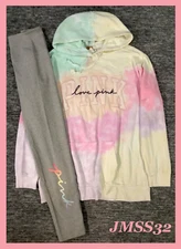 Victoria's Secret Pink Ombre Tie Dye Campus Hoodie + Leggings Set Sunset L NWT