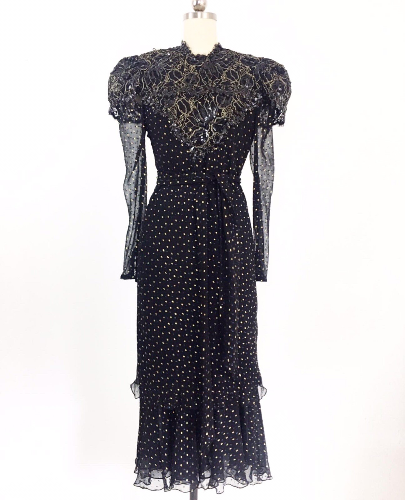 Vintage Exclusive Judy Hornby Silk Heavily Beaded Bodice Dress W/ Polka ...