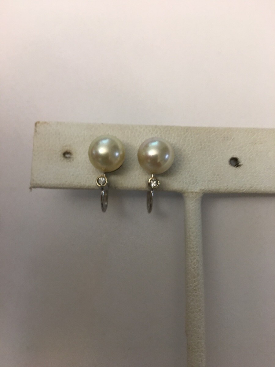 Vintage 14k White Gold Pearl And Diamond Earrings For Not Pierced