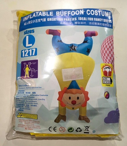 Inflatable Buffoon Costume Funny Clown Size L Includes Jumpsuit & Blower NEW
