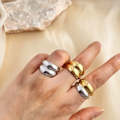 Doppels chicht Geometrische Ringe Edelstahl Offener Ring Breite klobige Ringe