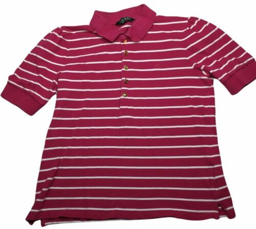 Lauren Ralph Lauren Women's Size Large Pleated Sleeve Top Magenta Stripe Polo