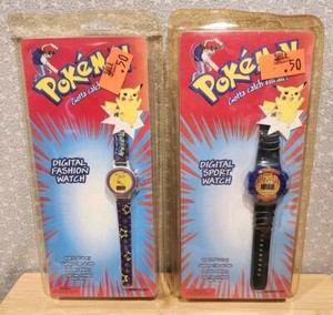 Vtg Nintendo Pokémon Pikachu Digital Kid's Watch Sport + Fashion Set Of 2 NOS