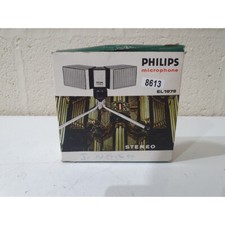 Vintage Philips El1979 Stereo Microphone Silver Wired Compact With Tripod Stand