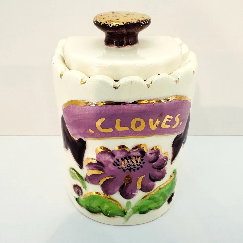 Juego de 3 latas de tarro de especias vintage flores de cerámica pimienta clavo de canela Foto 3 de 4