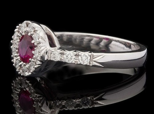 0.45ct Naturale Diamante Rotondo 14k Solido Bianco Oro Rubino Matrimonio Da Ring - Foto 3 di 4