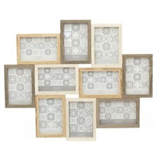 Large 10 Aperture Wooden Hanging Photo Picture Collage Multi Tonal Frame