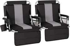 2 Pack Portable Folding Stadium Seat Chair Bleacher Chairs with Cup Holder Black