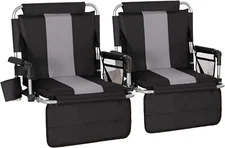 2 Pack Portable Folding Stadium Seat Chair Bleacher Chairs with Cup Holder Black