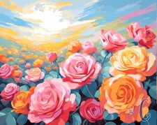 Rose Garden in the Sunshine - Printed Needlepoint Canvas - Radiant Floral Haven