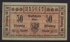 [21668] - Pieniądze awaryjne STOLP (dziś: Słupsk), Miasto, 50 Pf, 28.12.1918, Tieste 7160.0