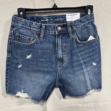 Old Navy Shorts Girls 12 Adjust Blue Denim High Rise Slouchy Straight Raw Hem