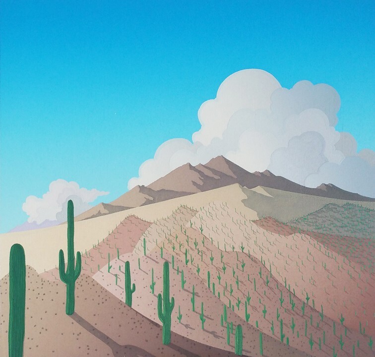 Doug West, "Saguaro", Ltd ed serigraph, Image 8"h x 8"w, 12x12 O/A 1991