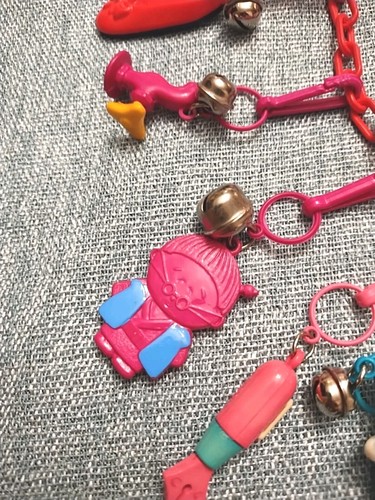 RETRO 1980's Bell Clip Necklace Vintage Charm Lipstick Bowling Pin - Picture 2 of 22