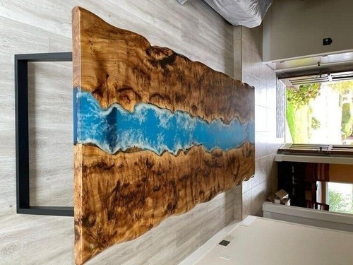 Blue River Epoxy Dining Table Top / Live Edge Epoxy Wooden Table Top Decor - Picture 2 of 8