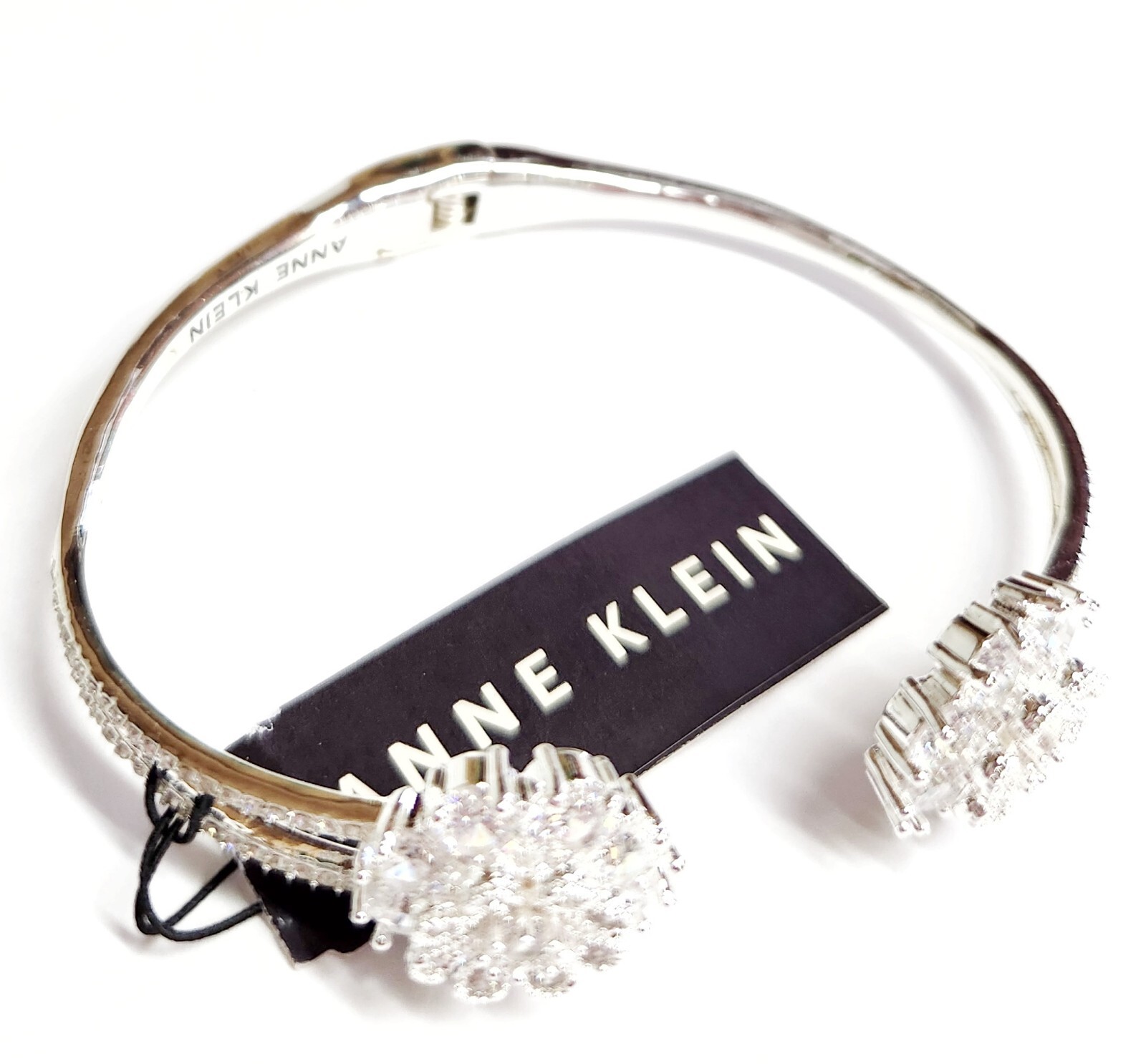 Anne Klein Cubic Zirconia Crystal Hinged Cuff Bracelet Silvertone Plated NWT