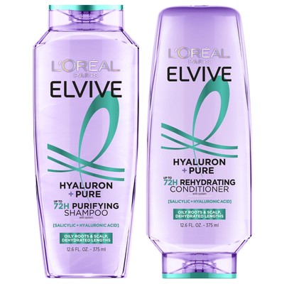 L'Oreal Paris Elvive Hyaluron Pure Shampoo and Conditioner Set for Oily Hair