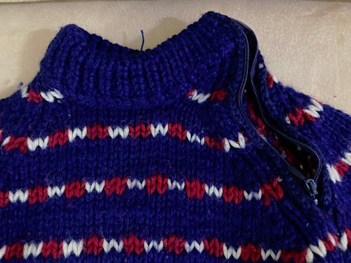 Retro Vintage Kids Knitted Sweater 172 Blue Hand Knitted UNIQUE Zipper - Picture 5 of 10
