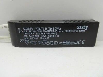 SAXBY LIGHTING ET60R LOW VOLTAGE LIGHTING TRANSFORMER 12 VOLT 60VA DIMMABLE
