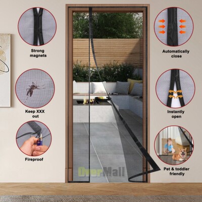 Magnetic Screen Door Mesh Curtain Durable Heavy Duty Mosquito Net Bug Hands Free