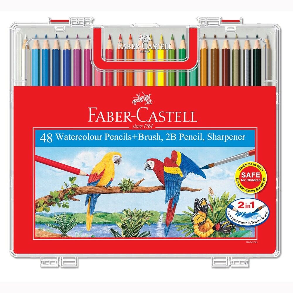 Faber-Castell Watercolor Pencil Drawing Art Brush & Sharpener 48 Color Pencils Faber-Castell Watercolor Pencil Drawing Art Brush & Sharpener 48 Color Pencils
