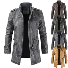 Men's Jacket Mid-length Stand Collar Slim Casual Coat Zipper Solid Color Winter