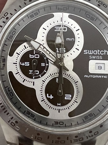Orologio Swatch Traccia Destra Marrone SVGK408 Diaphane Cronografo Automatico Raro - Foto 4 di 4
