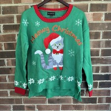 Ugly Christmas Sweater Cat Green Women  s Size Large NWOT