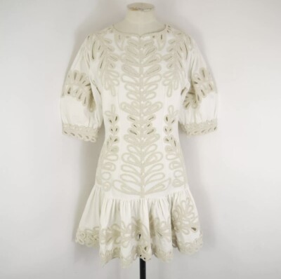 Maje Rosaro Puff-Sleeve Embroidered-Cotton Mini Dress | eBay UK