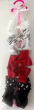 Hair Bows Set of 7 Ribbon Red White Black Polka Dot Stripe 3.5 Inches Long