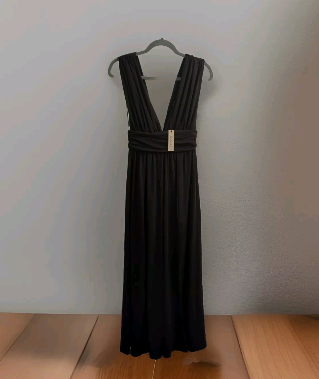Black Plunge Neck Sleeveless Sheath Maxi Gown with Front Slit - Size S Formal Dress-image